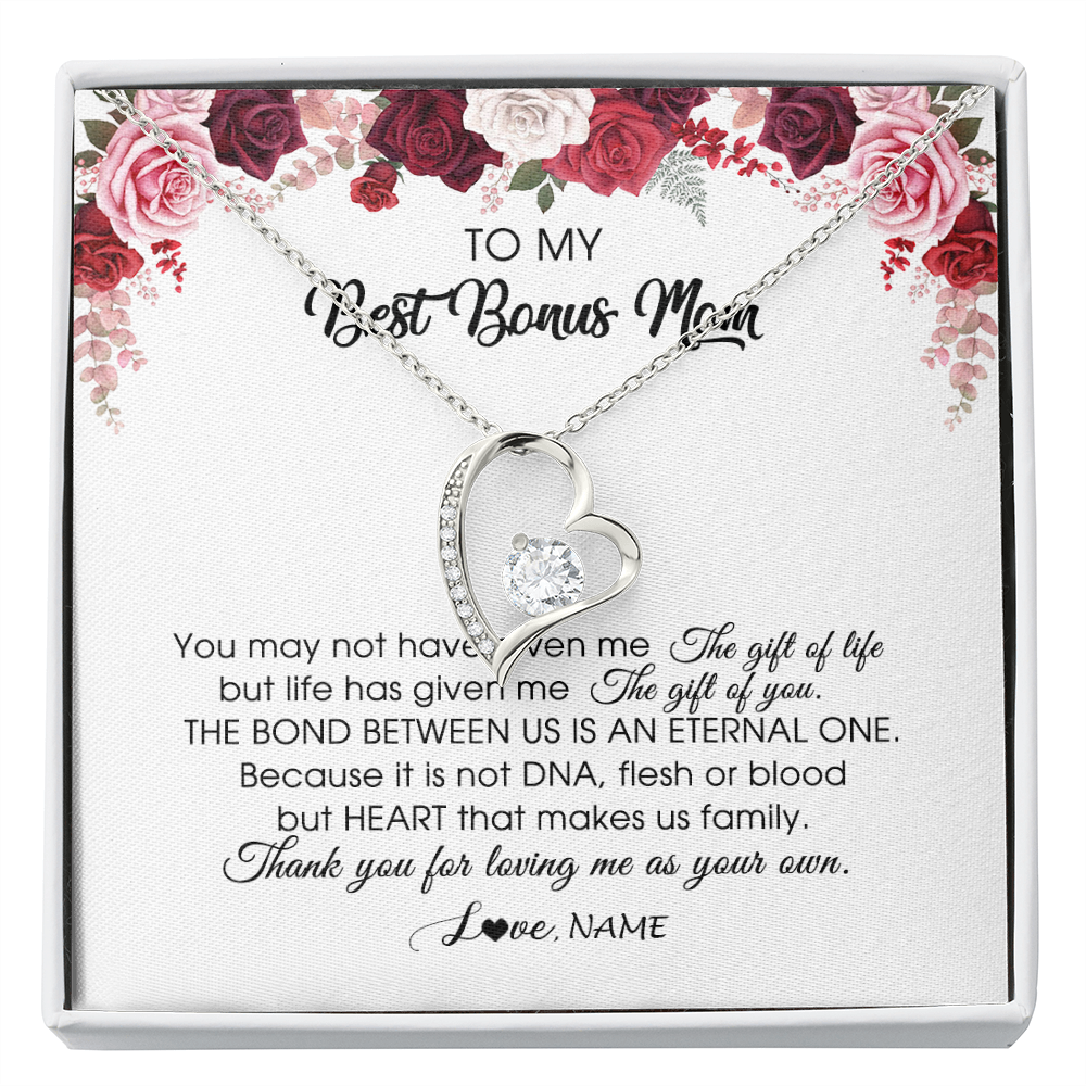 Forever Love Necklace | Personalized To My Best Bonus Mom Necklace from Daughter Thank You For Loving Me Stepmom Jewelry Birthday Mothers Day Christmas Customized Message Card | teecentury