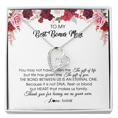 Forever Love Necklace | Personalized To My Best Bonus Mom Necklace from Daughter Thank You For Loving Me Stepmom Jewelry Birthday Mothers Day Christmas Customized Message Card | teecentury