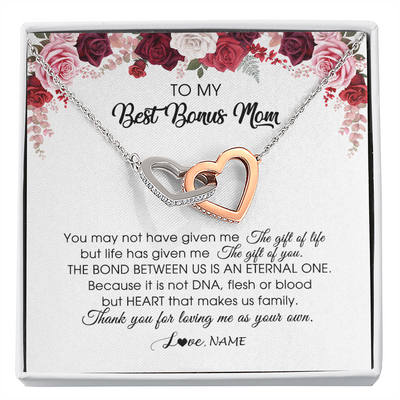Interlocking Hearts Necklace | Personalized To My Best Bonus Mom Necklace from Daughter Thank You For Loving Me Stepmom Jewelry Birthday Mothers Day Christmas Customized Message Card | teecentury