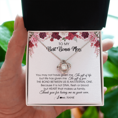 Love Knot Necklace | Personalized To My Best Bonus Mom Necklace from Daughter Thank You For Loving Me Stepmom Jewelry Birthday Mothers Day Christmas Customized Message Card | teecentury