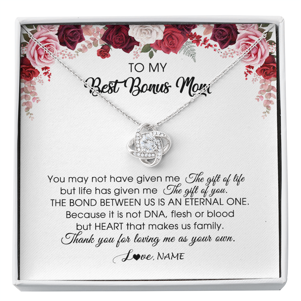 Love Knot Necklace | Personalized To My Best Bonus Mom Necklace from Daughter Thank You For Loving Me Stepmom Jewelry Birthday Mothers Day Christmas Customized Message Card | teecentury