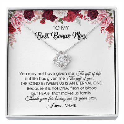 Love Knot Necklace | Personalized To My Best Bonus Mom Necklace from Daughter Thank You For Loving Me Stepmom Jewelry Birthday Mothers Day Christmas Customized Message Card | teecentury
