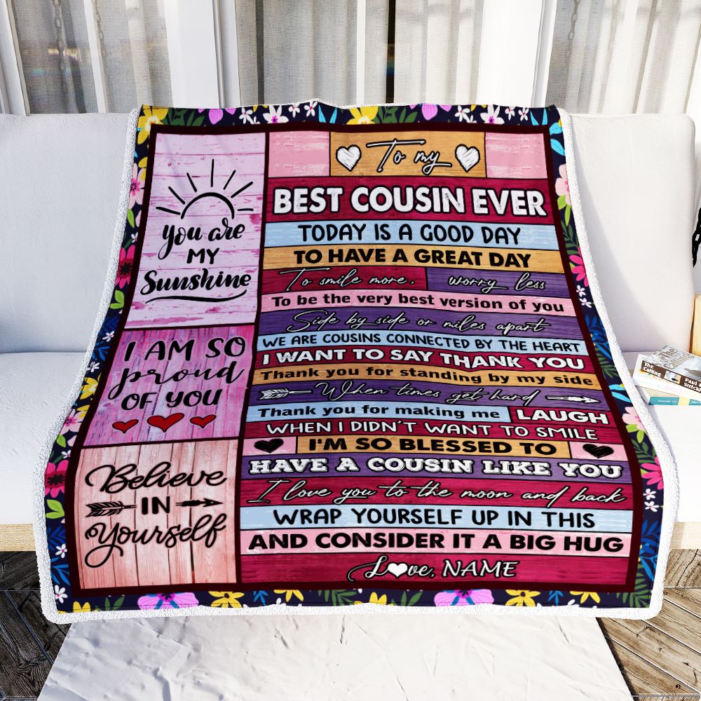 Personalized To My Best Cousin Ever Blanket for Women Wood Today Is A Good Day Cousin Birthday Graduation Christmas Customized Bed Fleece Throw Blanket | teecentury
