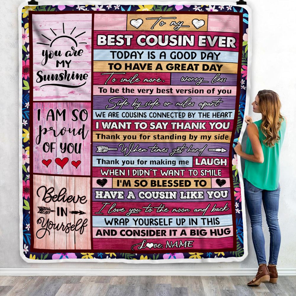 Personalized To My Best Cousin Ever Blanket for Women Wood Today Is A Good Day Cousin Birthday Graduation Christmas Customized Bed Fleece Throw Blanket | teecentury