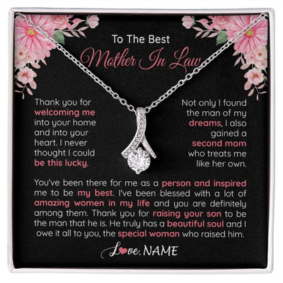 Alluring Beauty Necklace | Personalized To My Best Mother In Law Necklace From Daugter In Law Thank You Husband Mom Mother Birthday Wedding Day Christmas Customized Gift Box Message Card | teecentury