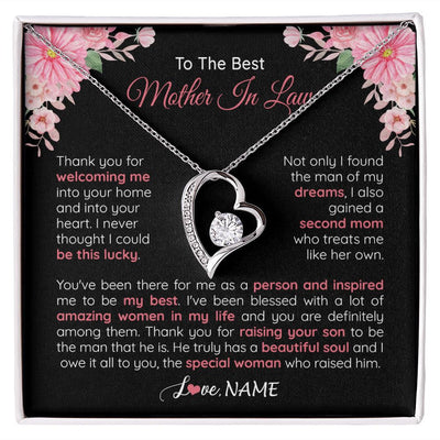 Forever Love Necklace | Personalized To My Best Mother In Law Necklace From Daugter In Law Thank You Husband Mom Mother Birthday Wedding Day Christmas Customized Gift Box Message Card | teecentury