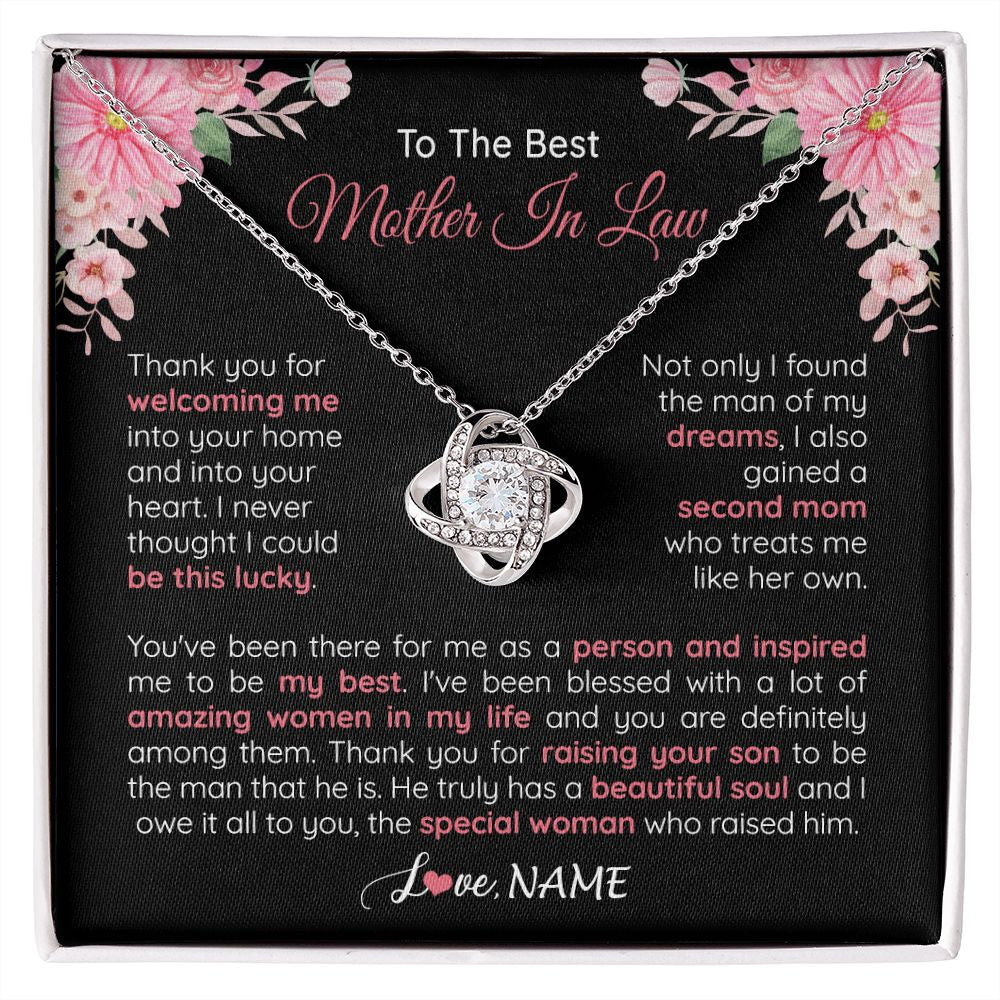 Love Knot Necklace | Personalized To My Best Mother In Law Necklace From Daugter In Law Thank You Husband Mom Mother Birthday Wedding Day Christmas Customized Gift Box Message Card | teecentury