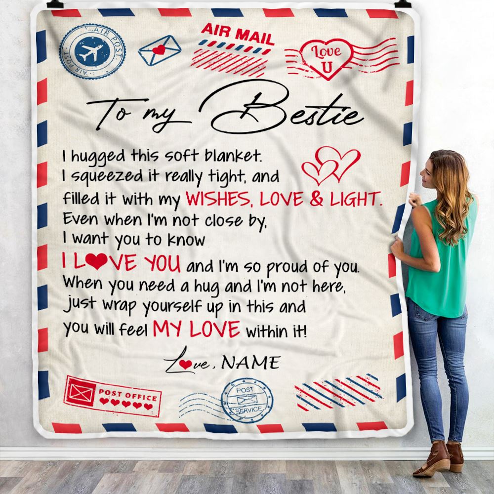 Personalized To My Bestie Blanket Air Mail Letter I Love You Best Friends Birthday Christmas Thanksgiving Graduation Customized Fleece Throw Blanket | teecentury