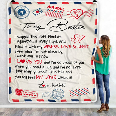 Personalized To My Bestie Blanket Air Mail Letter I Love You Best Friends Birthday Christmas Thanksgiving Graduation Customized Fleece Throw Blanket | teecentury