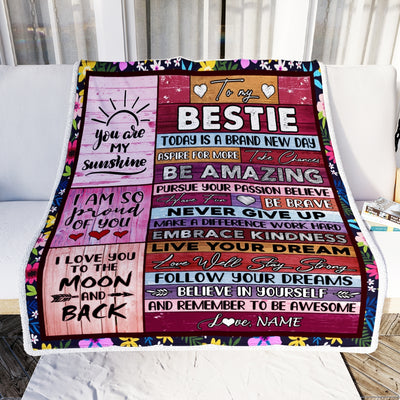 Personalized To My Bestie Blanket From Best Friend Sister Never Give Up Live Your Dream Pink Wood Bestie Birthday Christmas Customized Fleece Blanket | teecentury