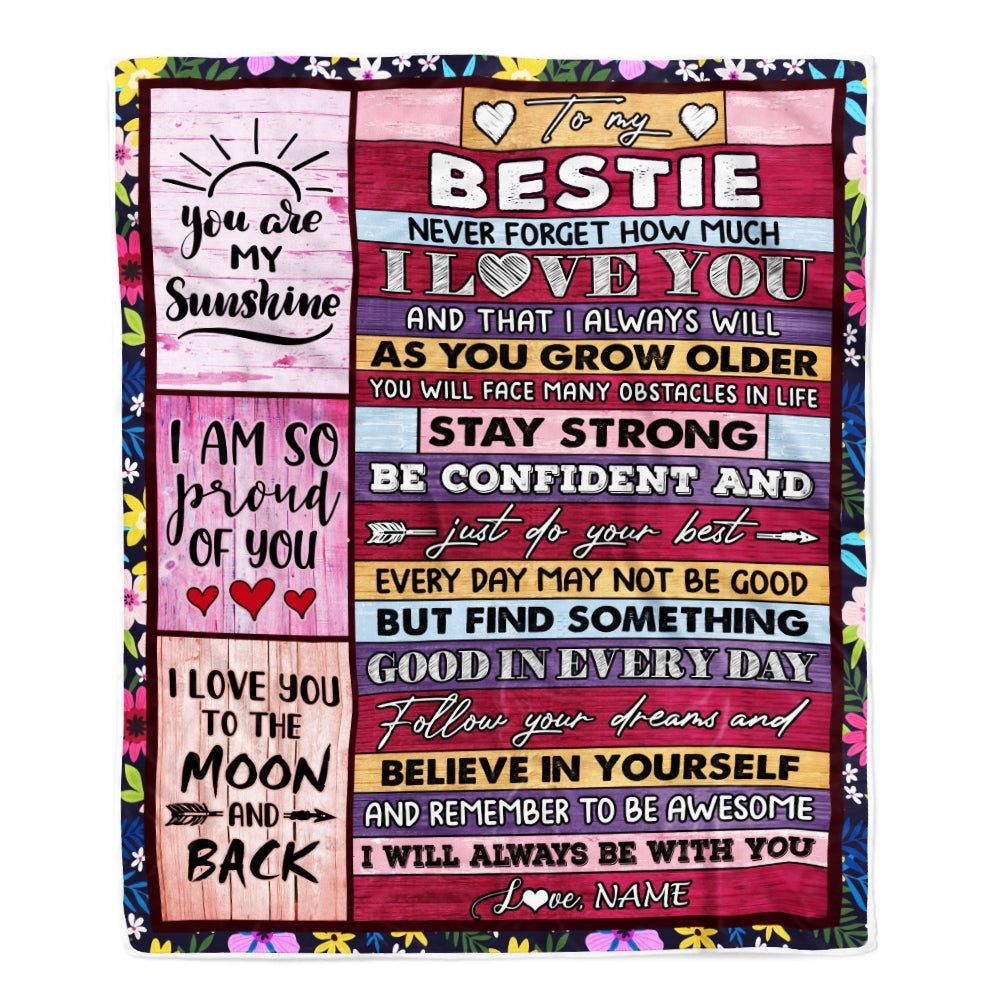 Personalized To My Bestie Blanket From Friend Friendship Proud Of You I Love You Wood Bestie Birthday Thanksgiving Christmas Customized Fleece Throw Blanket Blanket | Teecentury.com