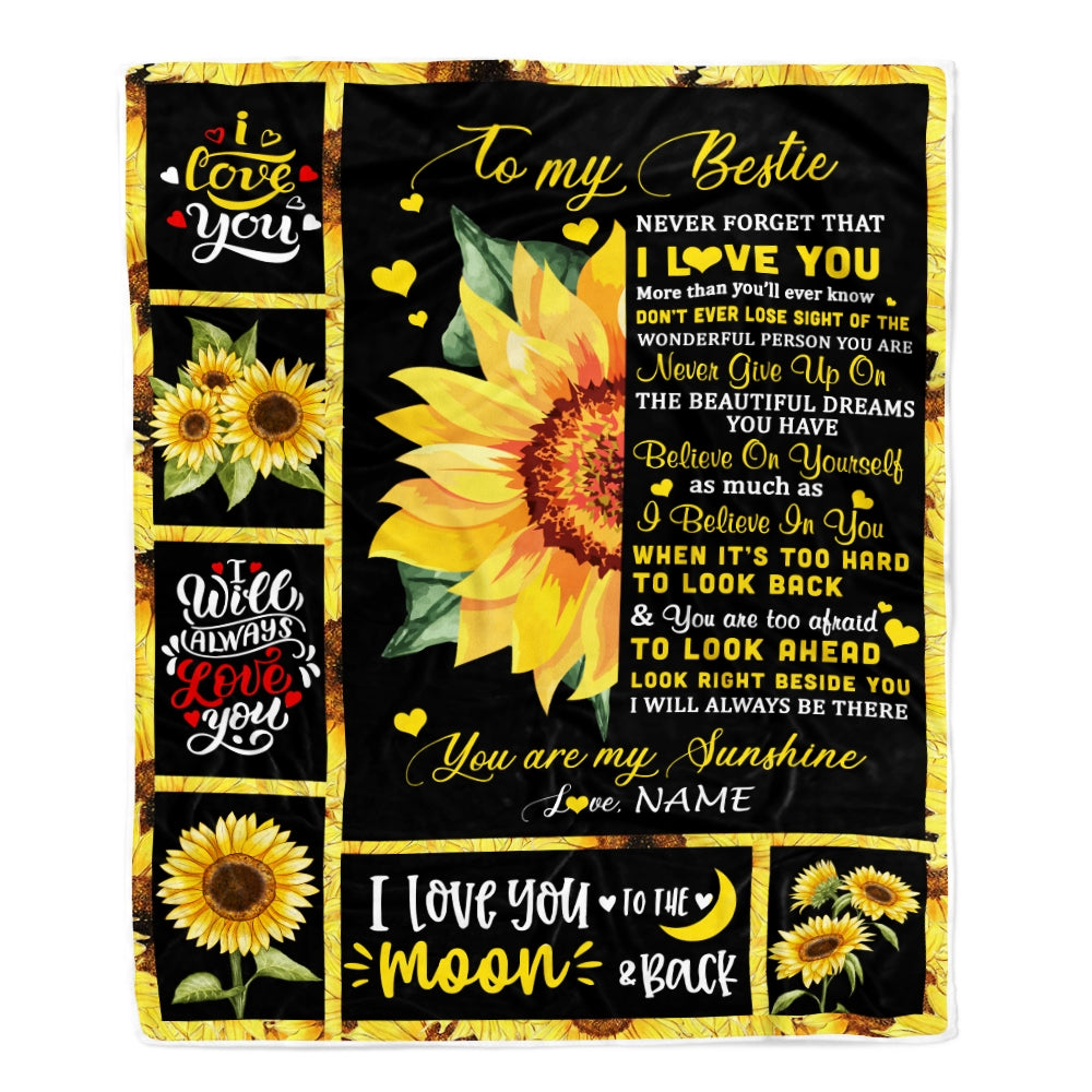 Personalized To My Bestie Blanket From Friend Sister Never Forget I Love You Sunflower Bestie Birthday Graduation Christmas Customized Fleece Throw Blanket | teecentury