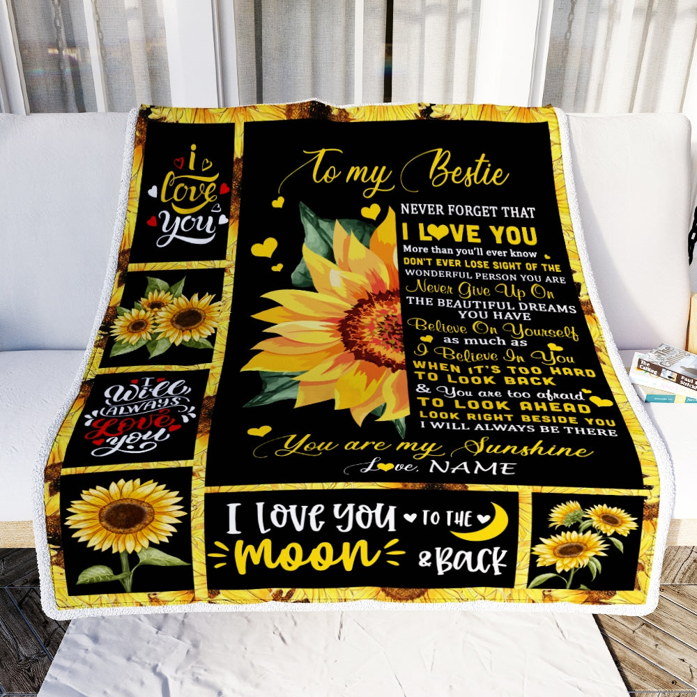 Personalized To My Bestie Blanket From Friend Sister Never Forget I Love You Sunflower Bestie Birthday Graduation Christmas Customized Fleece Throw Blanket | teecentury
