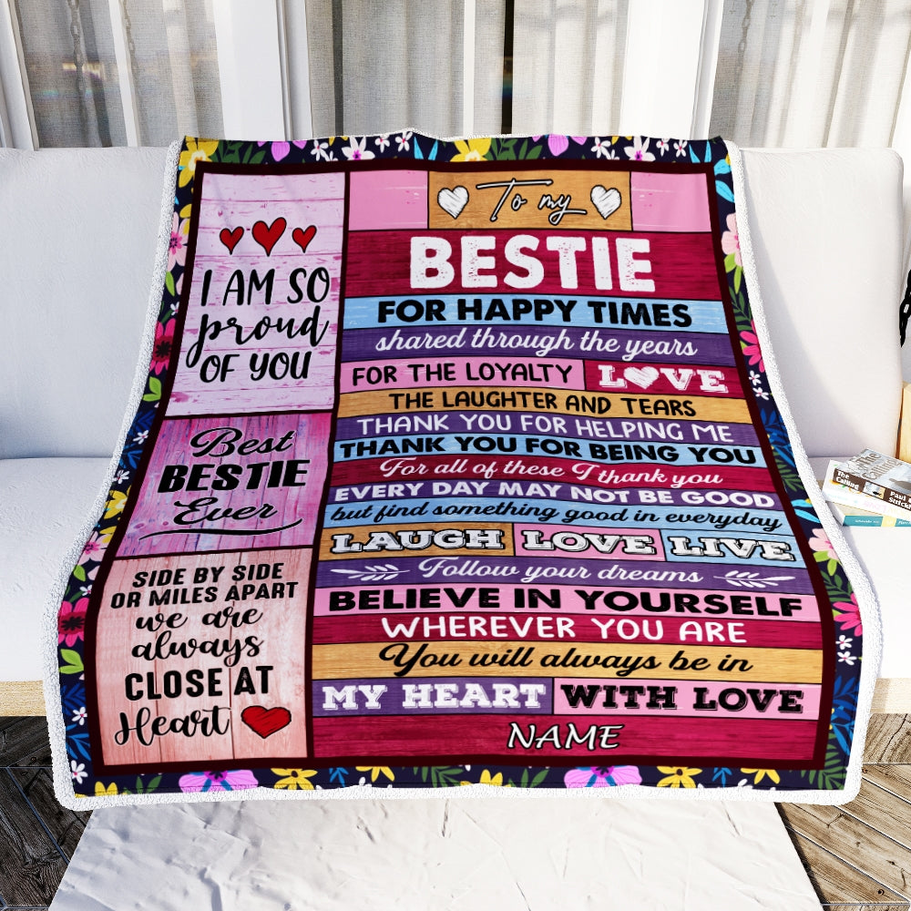 Personalized To My Bestie Blanket From Friend Sister Wood Believe In Your Self Thank You Bestie Birthday Christmas Customized Bed Fleece Throw Blanket | teecentury