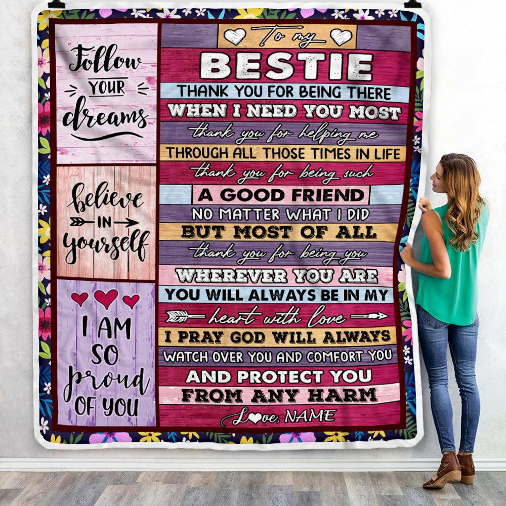 Personalized To My Bestie Blanket from Best Friend Sister You Will Always Be In My Heart Bestie Birthday Thanksgiving Christmas Customized Fleece Throw Blanket Blanket | Teecentury.com