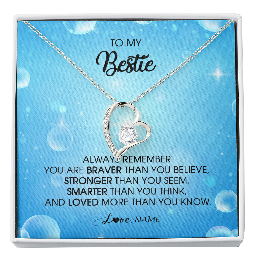 Forever Love Necklace | Personalized To My Bestie Necklace From Friend Sister Always Remember You Are Braver Best Friend Jewelry Birthday Graduation Christmas Customized Message Card | teecentury