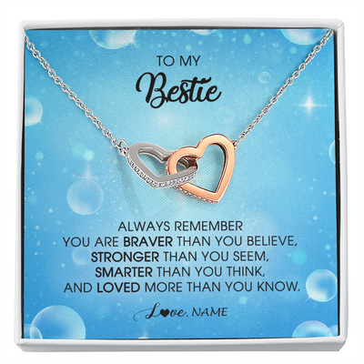 Interlocking Hearts Necklace | Personalized To My Bestie Necklace From Friend Sister Always Remember You Are Braver Best Friend Jewelry Birthday Graduation Christmas Customized Message Card | teecentury