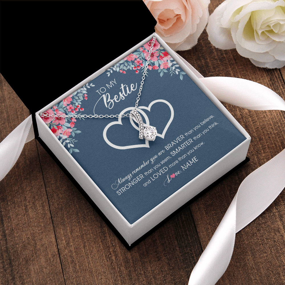 Alluring Beauty Necklace | Personalized To My Bestie Necklace From Friend Sister Braver Stronger Smarter Loved Best Friend Jewelry Birthday Graduation Christmas Customized Message Card | teecentury