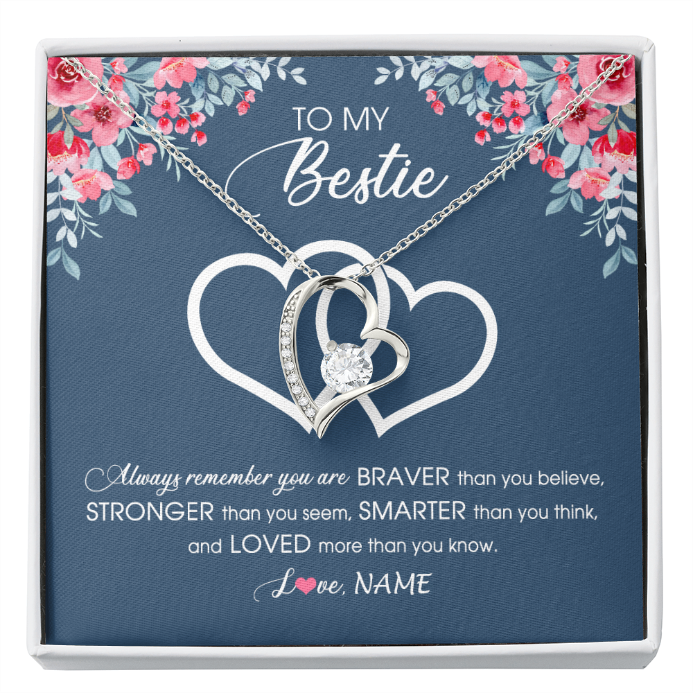 Forever Love Necklace | Personalized To My Bestie Necklace From Friend Sister Braver Stronger Smarter Loved Best Friend Jewelry Birthday Graduation Christmas Customized Message Card | teecentury