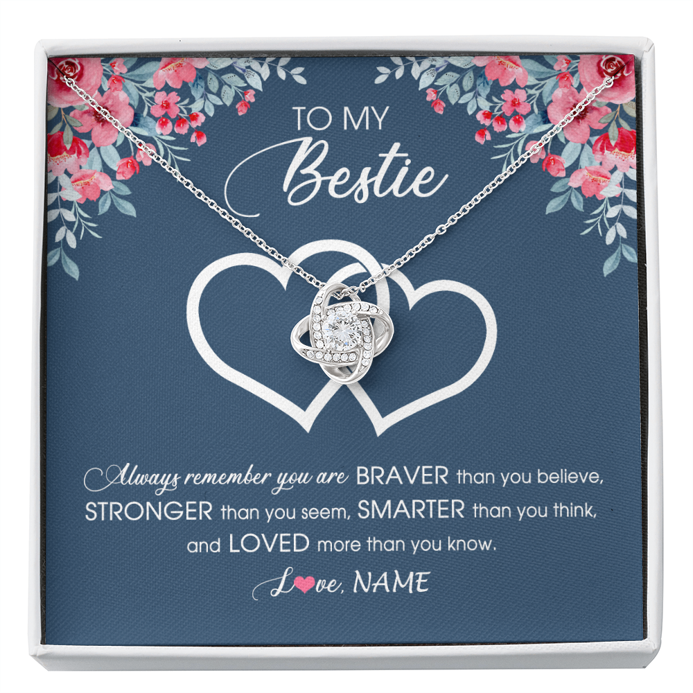 Love Knot Necklace | Personalized To My Bestie Necklace From Friend Sister Braver Stronger Smarter Loved Best Friend Jewelry Birthday Graduation Christmas Customized Message Card | teecentury