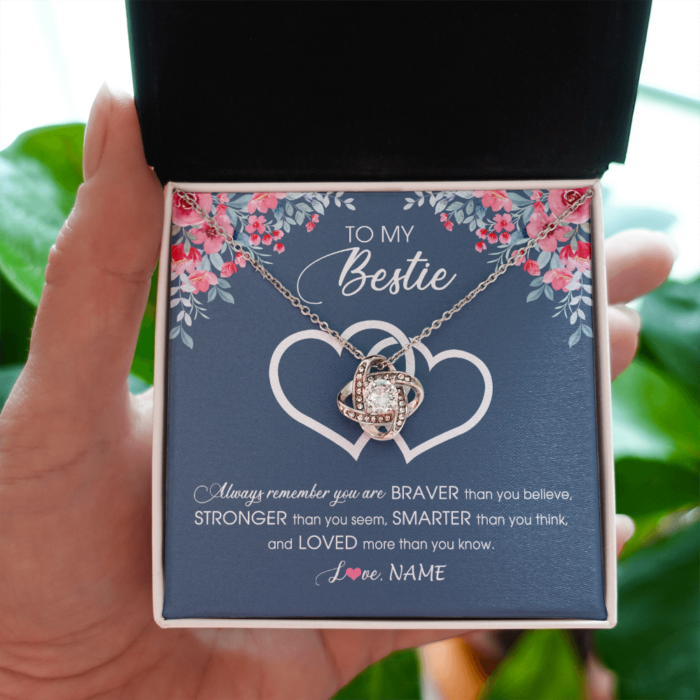 Love Knot Necklace | Personalized To My Bestie Necklace From Friend Sister Braver Stronger Smarter Loved Best Friend Jewelry Birthday Graduation Christmas Customized Message Card | teecentury