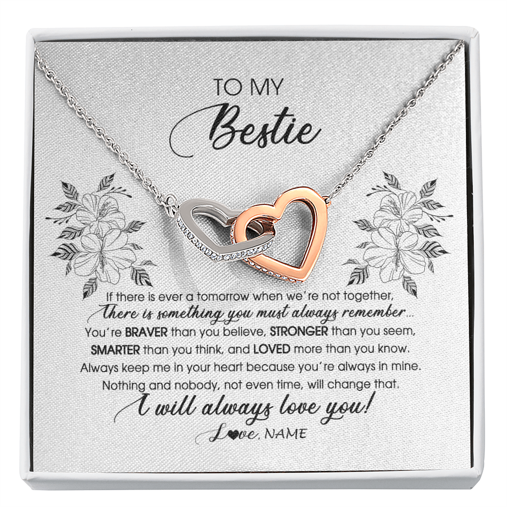 Interlocking Hearts Necklace | Personalized To My Bestie Necklace From Friend Sister Not Even Time Floral Niece Birthday Graduation Christmas Customized Message Card | teecentury