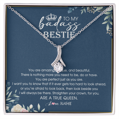 Alluring Beauty Necklace | Personalized To My Bestie Necklace From Friend Sister Straighten Your Crown Queen Sister Pendant Jewelry Birthday Christmas Customized Gift Box Message Card | teecentury