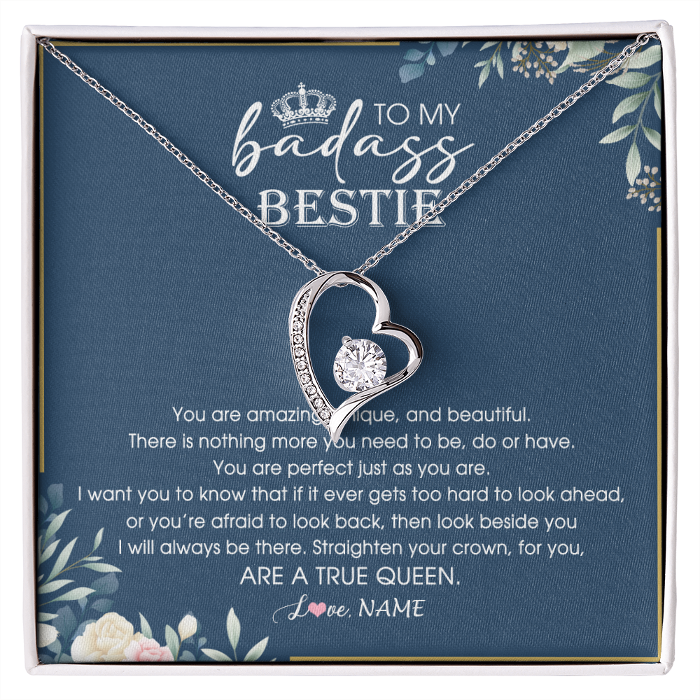 Forever Love Necklace | Personalized To My Bestie Necklace From Friend Sister Straighten Your Crown Queen Sister Pendant Jewelry Birthday Christmas Customized Gift Box Message Card | teecentury