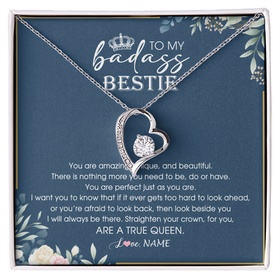 Forever Love Necklace | Personalized To My Bestie Necklace From Friend Sister Straighten Your Crown Queen Sister Pendant Jewelry Birthday Christmas Customized Gift Box Message Card | teecentury
