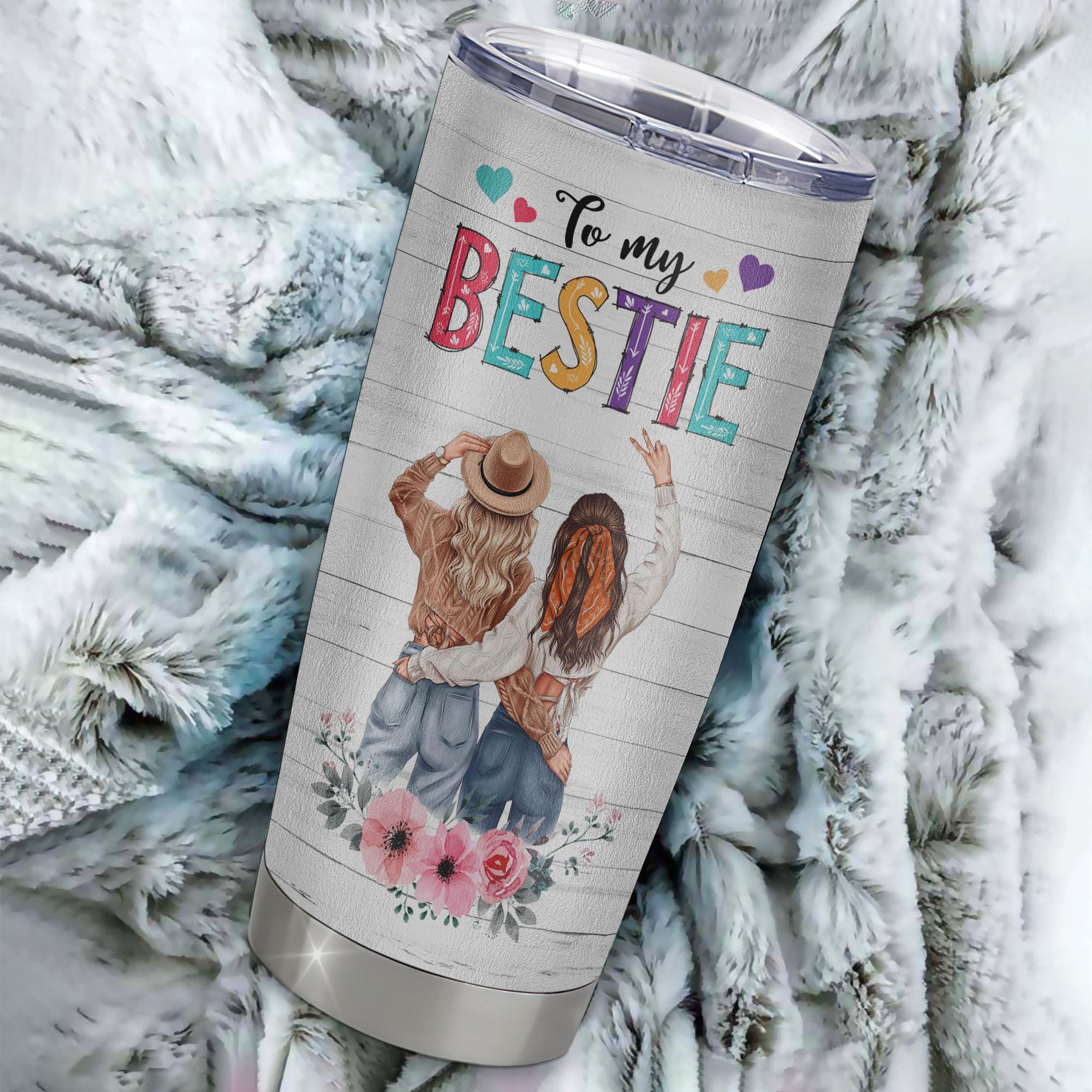 Personalized To My Bestie Stainless Steel Tumbler Cup Flowers Thank You Forever Best Friends For Women Birthday Christmas Travel Mug | teecentury