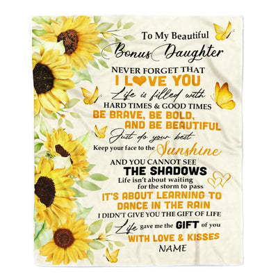 Personalized To My Bonus Daughter Blanket From Bonus Mom Sunflower I Love You Beautiful Stepdaughter Birthday Graduation Christmas Customized Fleece Blanket | teecentury