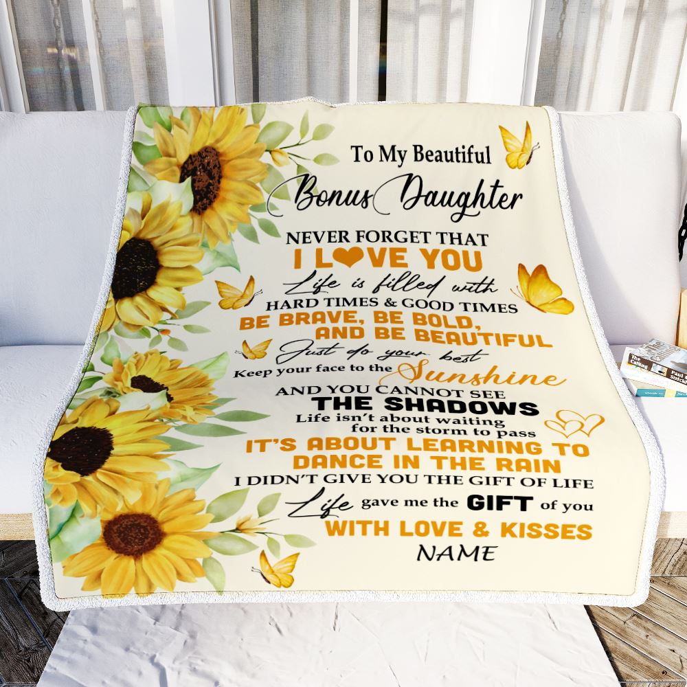 Personalized To My Bonus Daughter Blanket From Bonus Mom Sunflower I Love You Beautiful Stepdaughter Birthday Graduation Christmas Customized Fleece Blanket | teecentury