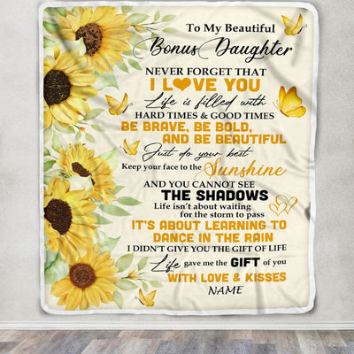 Personalized To My Bonus Daughter Blanket From Bonus Mom Sunflower I Love You Beautiful Stepdaughter Birthday Graduation Christmas Customized Fleece Blanket | teecentury