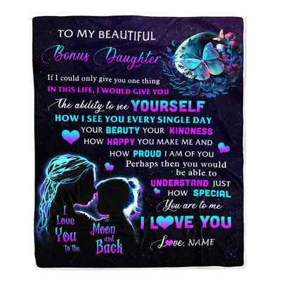 Personalized To My Bonus Daughter Blanket From Mom Butterfly Kindness Happy Beautiful Stepdaughter Birthday Graduation Christmas Customized Fleece Blanket | teecentury