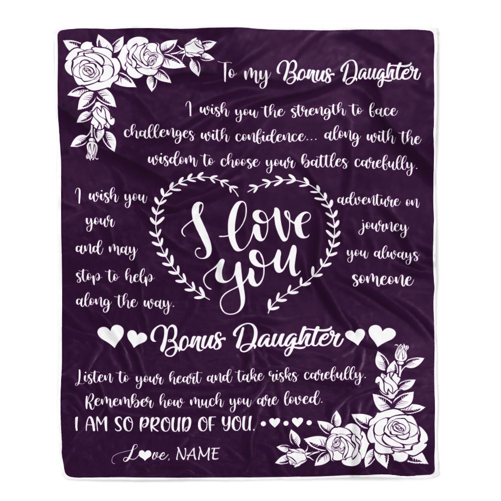 Personalized To My Bonus Daughter Blanket From Mom I Wish You The Strength Daughter StepDaughter Birthday Graduation Christmas Customized Bed Fleece Blanket | teecentury