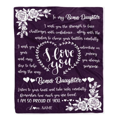Personalized To My Bonus Daughter Blanket From Mom I Wish You The Strength Daughter StepDaughter Birthday Graduation Christmas Customized Bed Fleece Blanket | teecentury