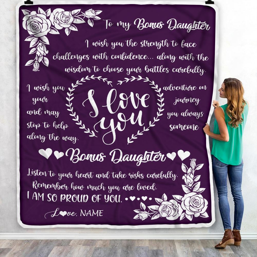 Personalized To My Bonus Daughter Blanket From Mom I Wish You The Strength Daughter StepDaughter Birthday Graduation Christmas Customized Bed Fleece Blanket | teecentury
