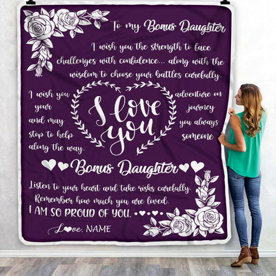 Personalized To My Bonus Daughter Blanket From Mom I Wish You The Strength Daughter StepDaughter Birthday Graduation Christmas Customized Bed Fleece Blanket | teecentury