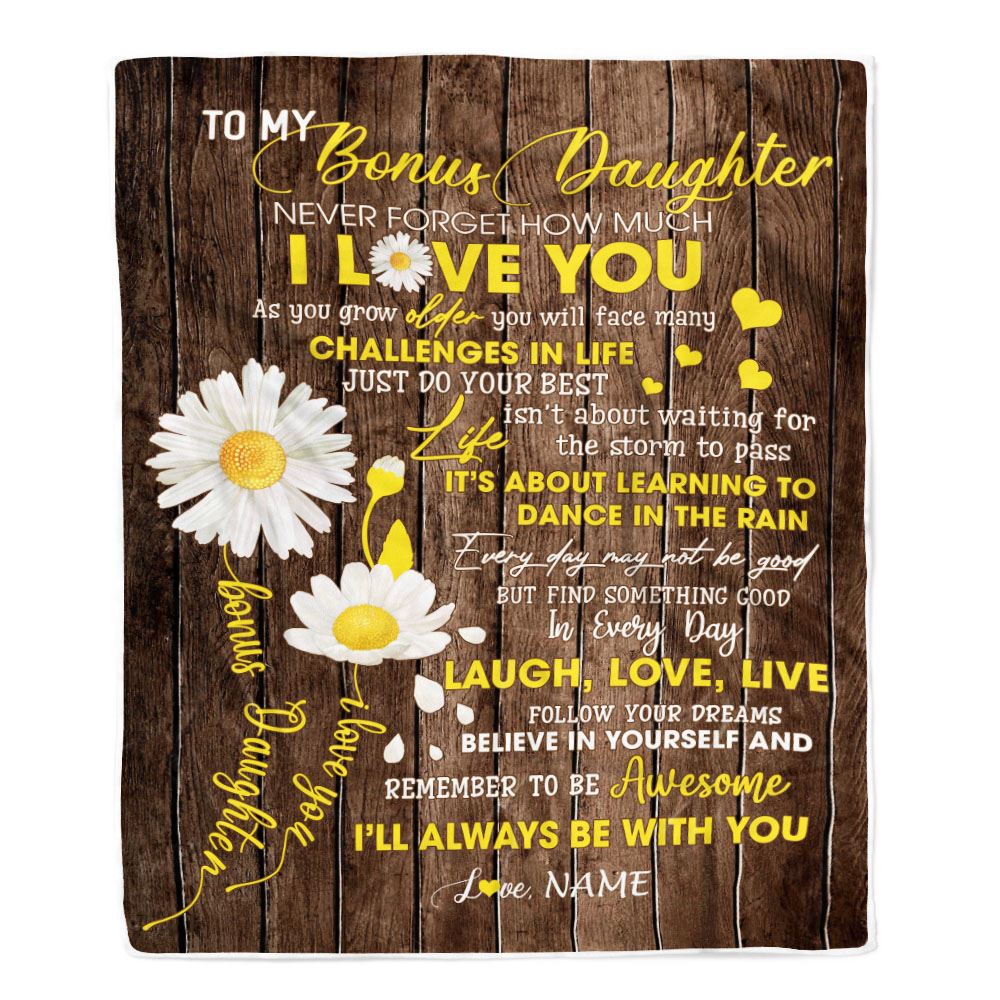 Personalized To My Bonus Daughter Blanket From Mom Never Forget I Love You Daisy StepDaughter Birthday Graduation Christmas Customized Bed Fleece Blanket | teecentury