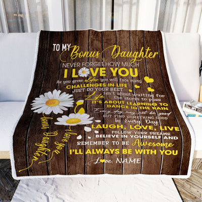 Personalized To My Bonus Daughter Blanket From Mom Never Forget I Love You Daisy StepDaughter Birthday Graduation Christmas Customized Bed Fleece Blanket | teecentury