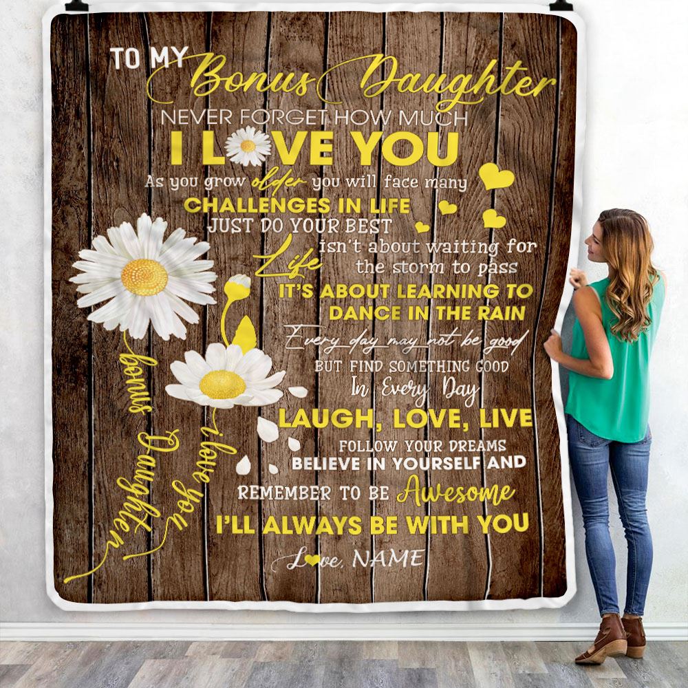 Personalized To My Bonus Daughter Blanket From Mom Never Forget I Love You Daisy StepDaughter Birthday Graduation Christmas Customized Bed Fleece Blanket | teecentury