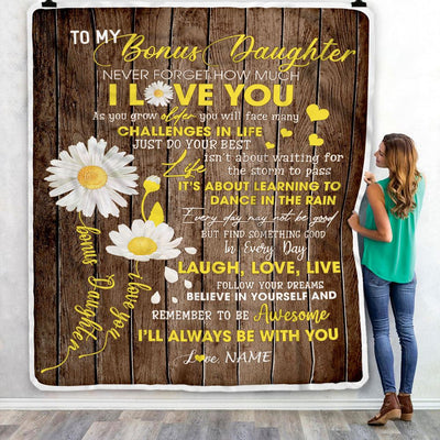 Personalized To My Bonus Daughter Blanket From Mom Never Forget I Love You Daisy StepDaughter Birthday Graduation Christmas Customized Bed Fleece Blanket | teecentury
