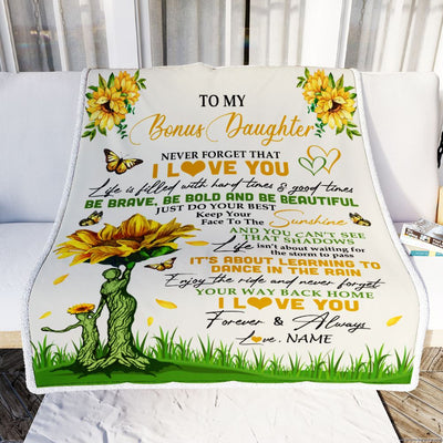 Personalized To My Bonus Daughter Blanket From Stepmom Never Forget That I Love You Sunflower Stepdaughter Birthday Christmas Customized Fleece Blanket | teecentury