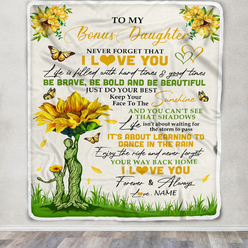 Personalized To My Bonus Daughter Blanket From Stepmom Never Forget That I Love You Sunflower Stepdaughter Birthday Christmas Customized Fleece Blanket | teecentury