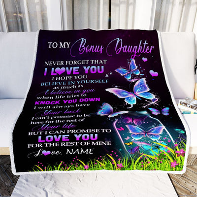 Personalized To My Bonus Daughter Blanket From Stepmother Butterfly Never Forget I Love You Stepdaughter Birthday Christmas Customized Fleece Blanket | teecentury
