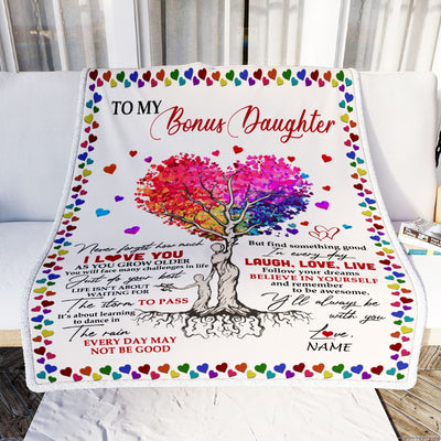 Personalized To My Bonus Daughter Blanket From Stepmother Colorful Tree Never Forget I Love You Stepdaughter Birthday Christmas Customized Fleece Blanket | teecentury