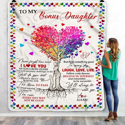 Personalized To My Bonus Daughter Blanket From Stepmother Colorful Tree Never Forget I Love You Stepdaughter Birthday Christmas Customized Fleece Blanket | teecentury