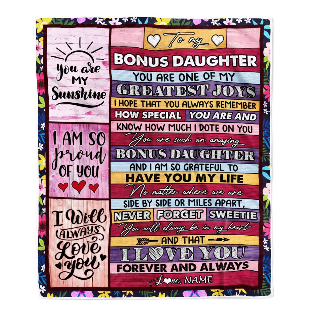 Personalized To My Bonus Daughter Blanket From Stepmother My Greatest Joys Stepdaughter Birthday Graduation Christmas Customized Bed Fleece Throw Blanket | teecentury