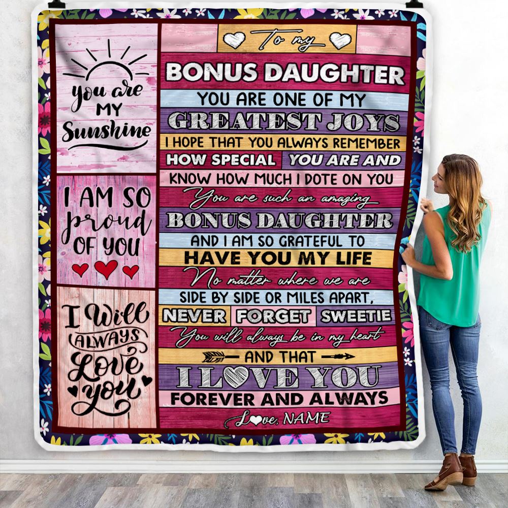 Personalized To My Bonus Daughter Blanket From Stepmother My Greatest Joys Stepdaughter Birthday Graduation Christmas Customized Bed Fleece Throw Blanket | teecentury