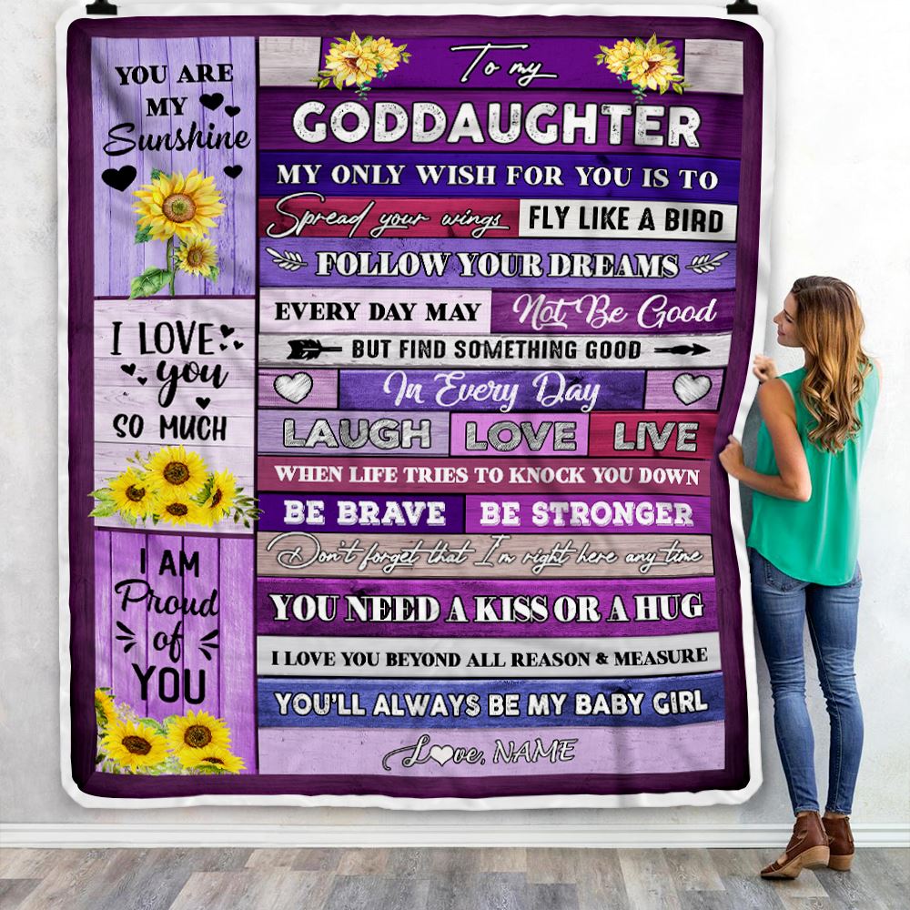 Personalized To My Bonus Daughter Blanket From Stepmother Wood Laugh Love Live Sunflower Stepdaughter Birthday Christmas Customized Bed Fleece Throw Blanket | teecentury